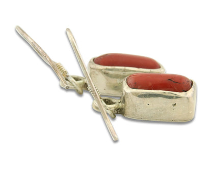 Navajo Dangle Earrings 925 Silver Natural Inlaid Coral Native American C.80's