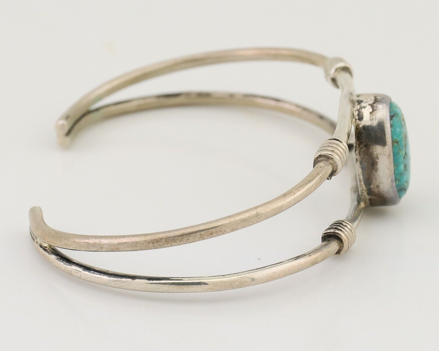 Navajo Cuff Bracelet 925 Silver Natural Blue Turquoise Native American C.80's