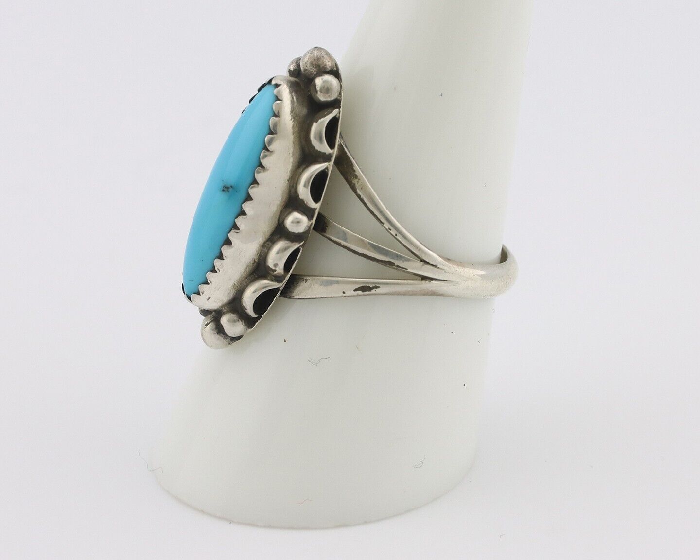 Navajo Ring .925 Silver Sleeping Beauty Turquoise Signed SkyStone Creations C80s