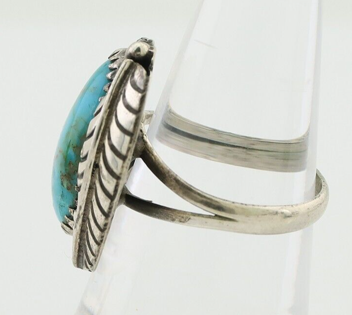 Navajo Ring 925 Silver Blue Kingman Turquoise Native American Artist C.80's