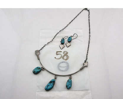 Navajo Necklace Earring Set Sterling Silver Vintage Native Artist Signed G C80s
