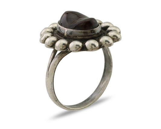 Navajo Handmade Ring 925 Silver Natural Fire Opal Native Artist Size 7.5 C.80's