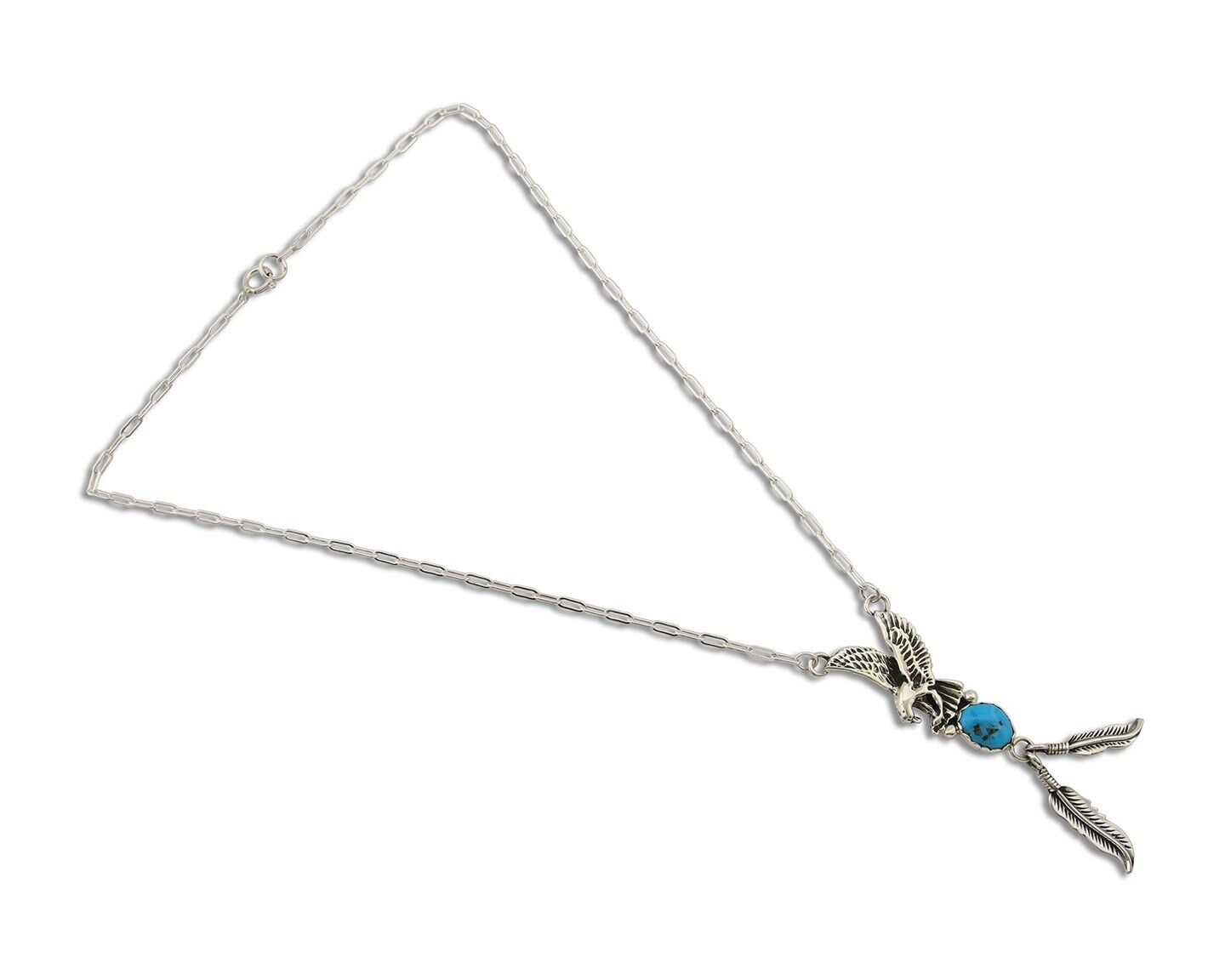 Navajo Eagle Feather Turquoise Necklace 925 Silver Native American Artist C.80's