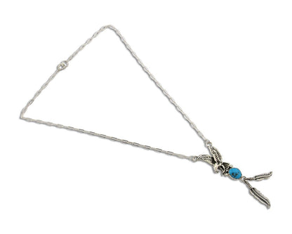 Navajo Eagle Feather Turquoise Necklace 925 Silver Native American Artist C.80's