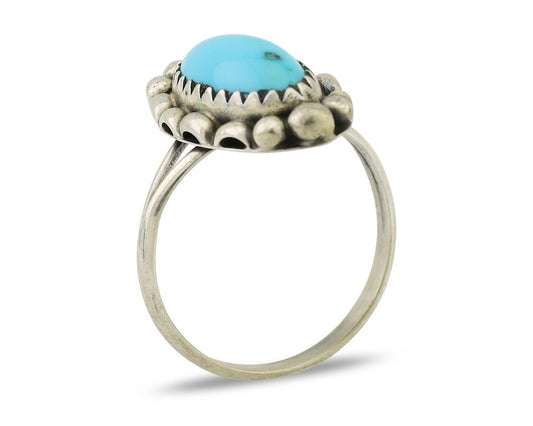 Navajo Ring 925 Silver Sleeping Beauty Turquoise Artist Signed SC C.80's