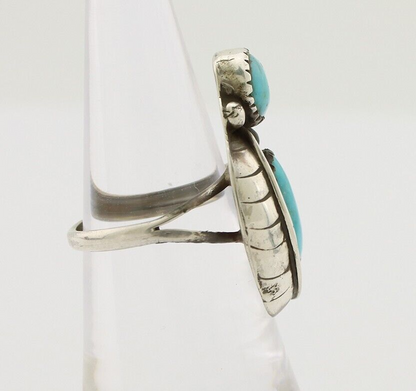 Navajo 2 Stone Ring 925 Silver Kingman Turquoise Native American Artist C.80's