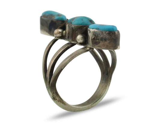 Navajo Ring 925 Silver Natural Blue Turquoise Native American Artist C.80's