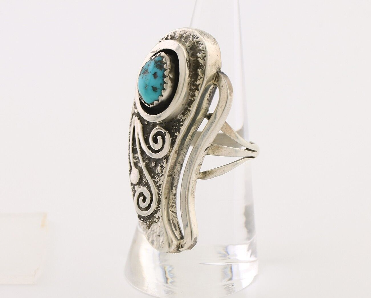 Navajo Handmade Ring 925 Silver Sleeping B Turquoise Artist Signed IHMJ C.80's