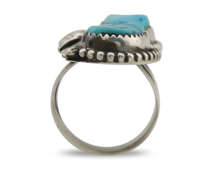 Navajo Ring 925 Silver Natural Turquoise Artist Signed LR C.80's