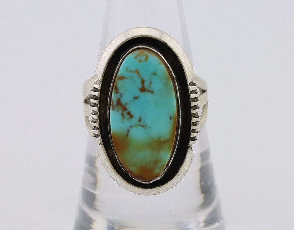 Navajo Hand Stamped Ring 925 Silver Natural Turquoise Native Artist C.80's