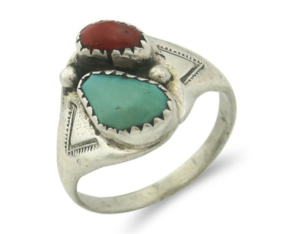 Vintage Navajo Ring 925 Sterling Silver Natural Gemstone Authentic Size 8.25