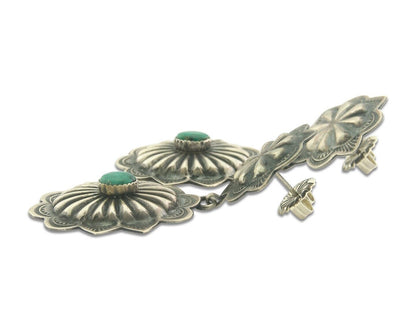 Navajo Earrings 925 Silver Handmade Concho Natural Turquoise Native Artist C80s