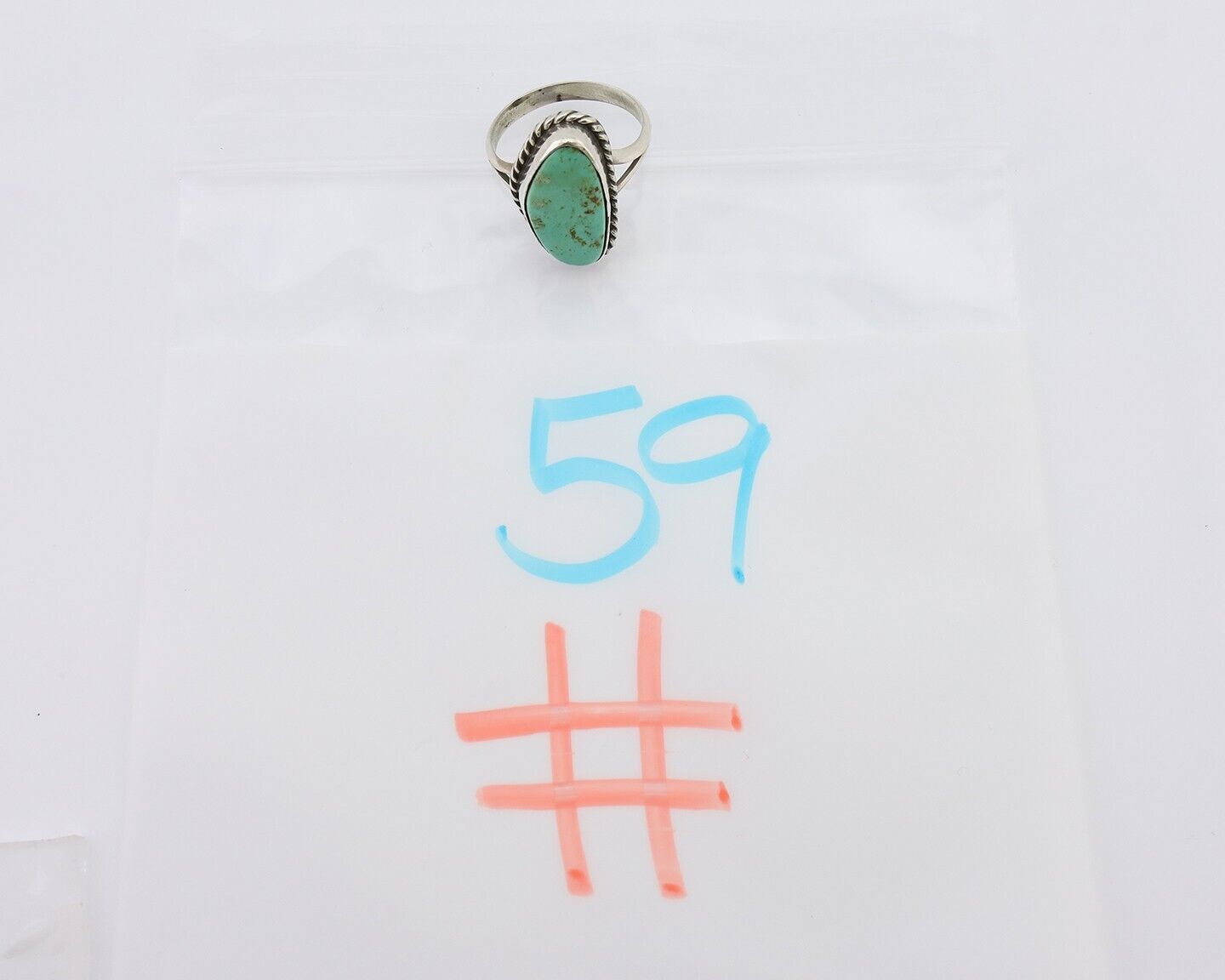 Navajo Ring 925 Silver Kingman Turquoise Artist Signed Rabbit Sticks C.80's