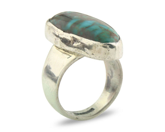 Navajo Ring 925 Sterling Turquoise Handmade Signed M Montoya C.80's Size 6.75