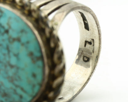 Navajo Ring .925 Silver Blue Spiderweb Turquoise Signed LD C.1980's