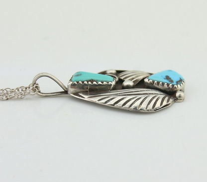 Navajo Turquoise Handmade Necklace 925 Silver Artist Signed Artist PM C.80's