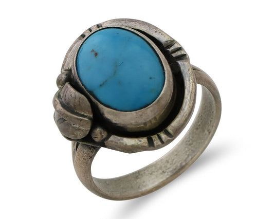 Navajo Handmade Ring 925 Silver Blue Turquoise Artist Signed RL C.80's