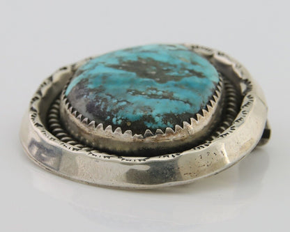 Navajo Pin 925 Silver Natural Blue Turquoise Artist Signed Hyson Craig C.80's