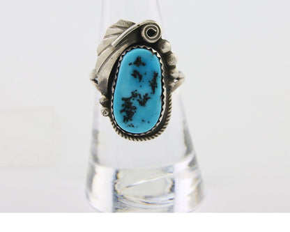 Navajo Ring 925 Silver Sleeping Beauty Turquoise Signed Justin Morris C.80's