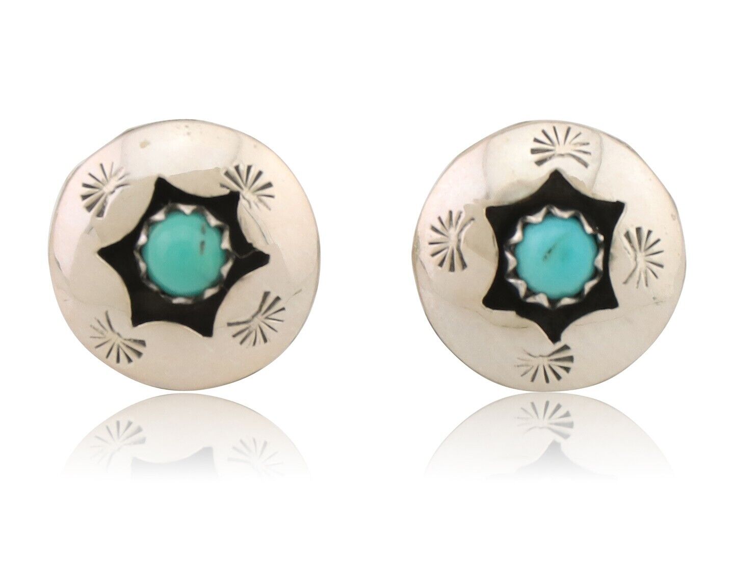 Navajo Handmade Earrings 925 Silver Natural Turquoise Native Artist C.80's