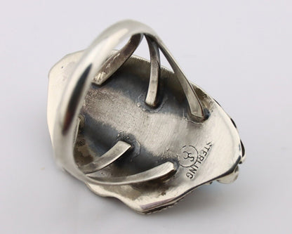 Navajo Ring 925 Silver Sleeping Beauty Turquoise Signed SC C.80's