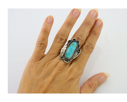 Navajo Ring 925 Sterling Blue Turquoise Native American Artist C.80's