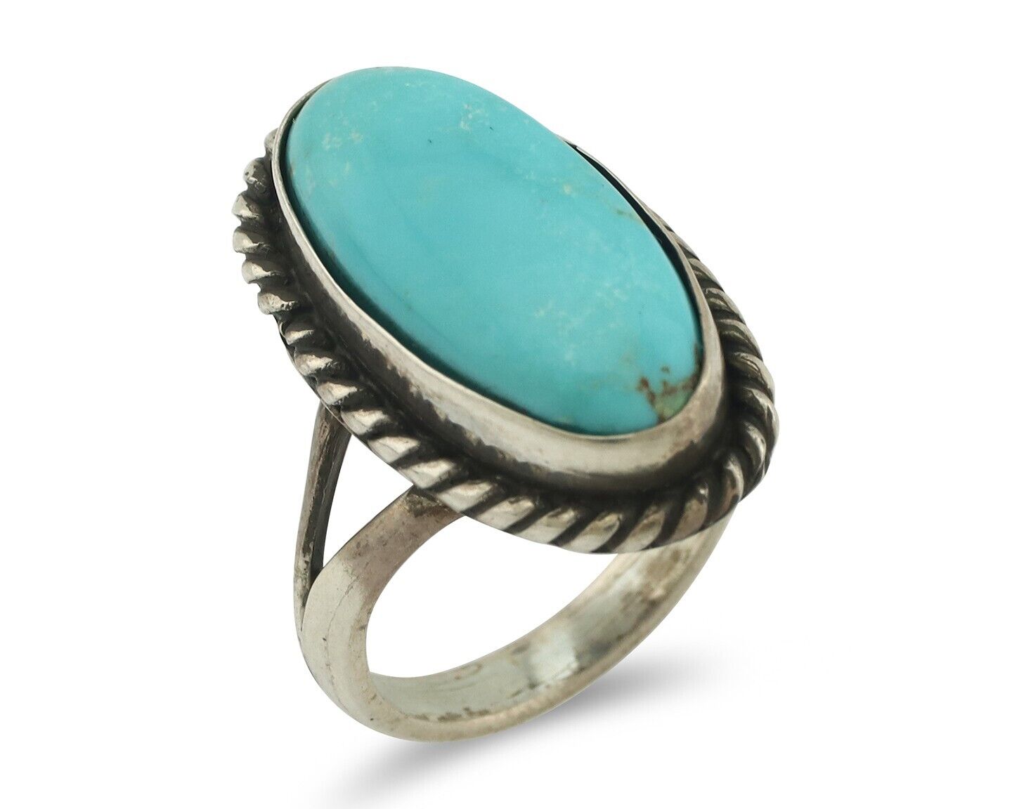 Navajo Ring .925 Silver Natural Blue Turquoise Native American Artist C.80's