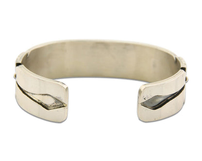 Navajo Bracelet .925 Silver Red Coral Cuff Signed Charles Johnson C.80's