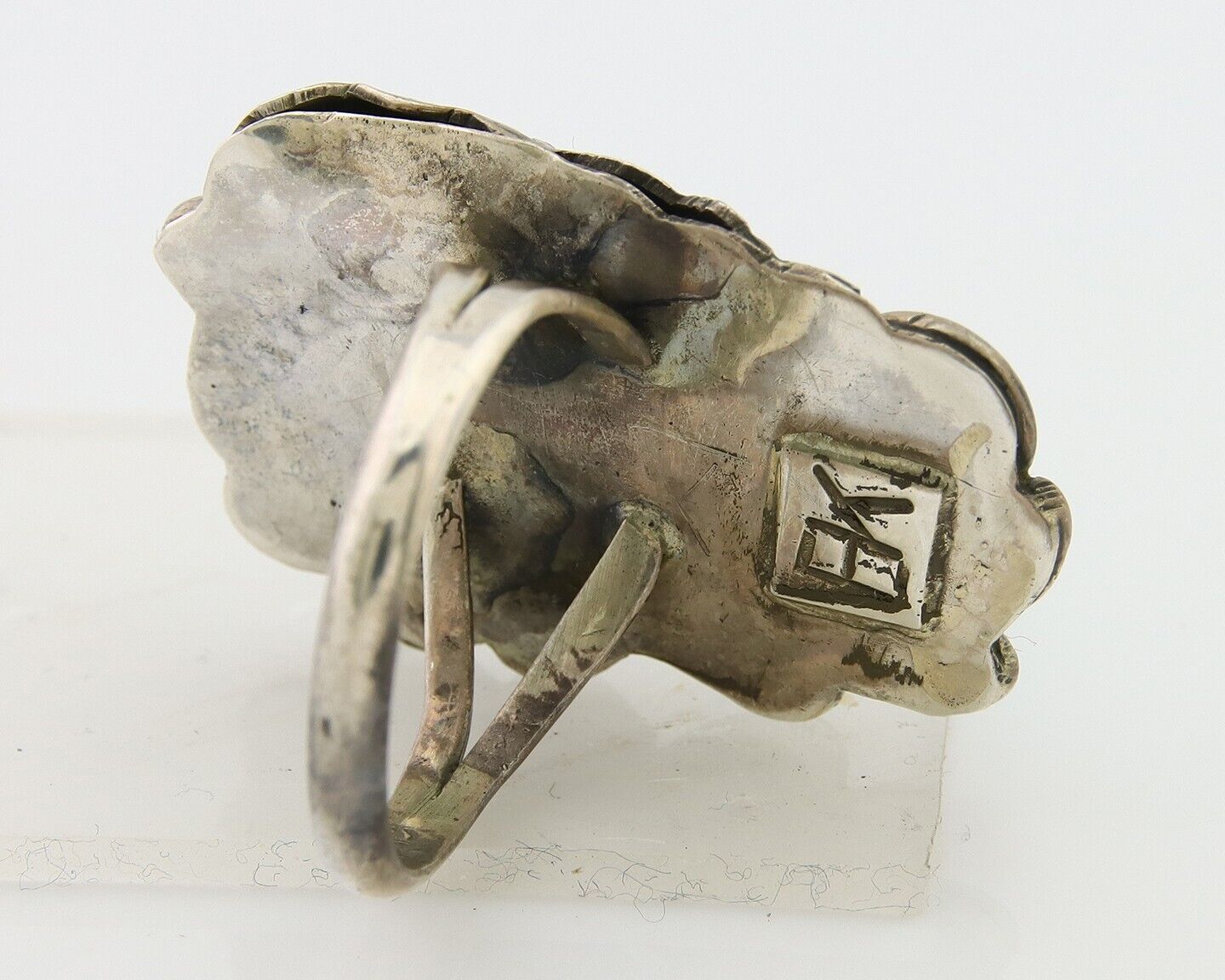 Navajo Ring .925 Sterling Blue Turquoise Artist Signed EK C.80's