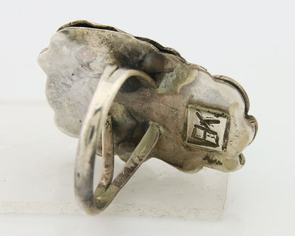 Navajo Ring .925 Sterling Blue Turquoise Artist Signed EK C.80's