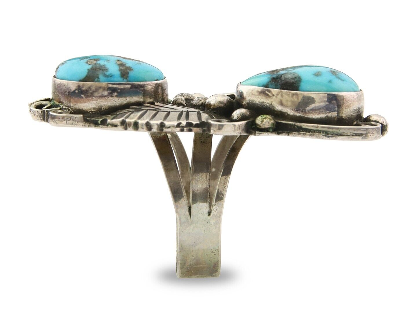 Navajo Ring 925 Sterling Turquoise Signed Eddie C.80's Size 8.5