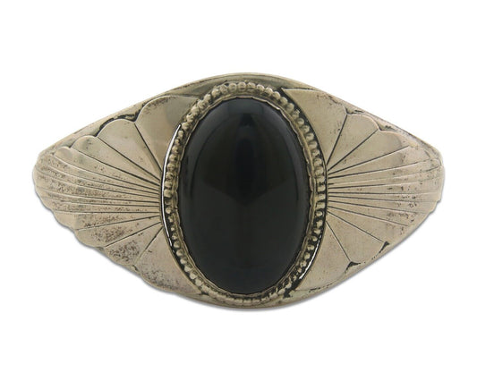 Navajo Bracelet 925 Silver Natural Onyx Cuff Native American Artist C.80's