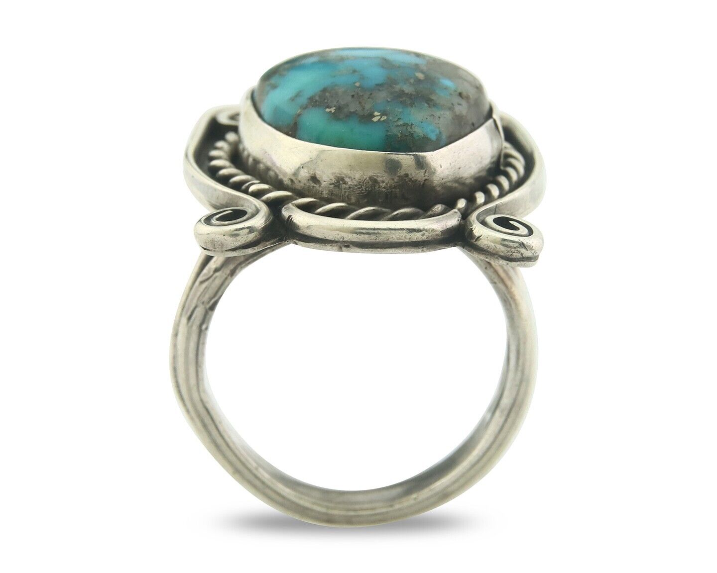 Navajo Men Ring 925 Sterling Natural Blue Turquoise Native Artist C80 Size 10.25