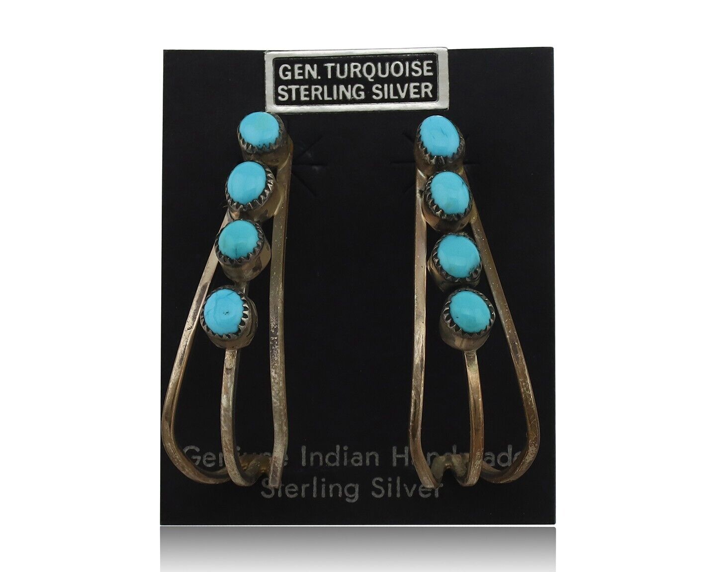 Navajo Dangle Handmade Earrings 925 Silver Blue Turquoise Native Artist C.80's