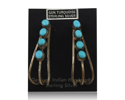 Navajo Dangle Handmade Earrings 925 Silver Blue Turquoise Native Artist C.80's