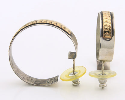 Navajo Earrings Sterling Silver & Gold Vintage Handmade
