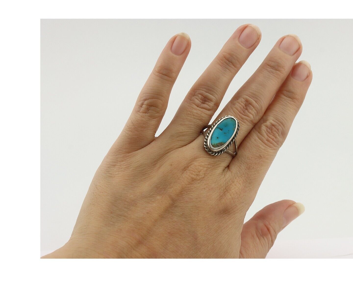 Navajo Ring .925 Silver Natural Blue Turquoise Signed Native Artist C.80's