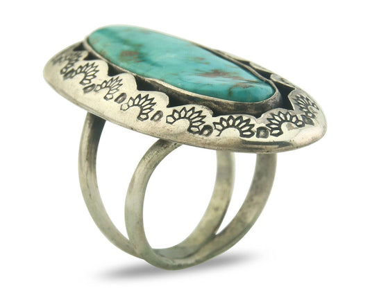 Navajo Ring 925 Sterling Turquoise Handmade Signed M Cat C.80's Size 9.5