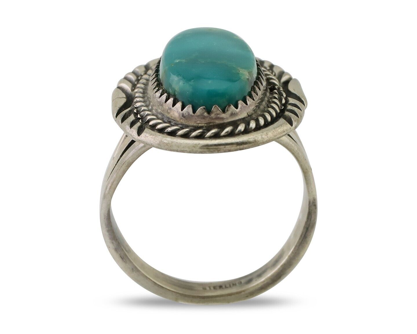 Navajo Ring 925 Silver Natural Blue Turquoise Artist Signed M BEGAY C.80's