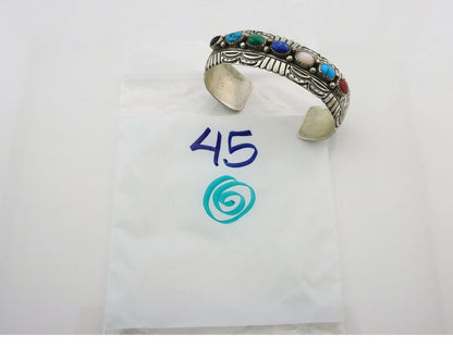 Navajo Cuff Bracelet Sterling Silver Natural Gemstone Vintage Signed WB