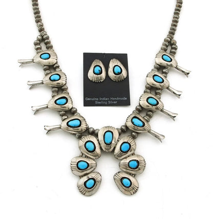 Navajo Squash Necklace Set Sterling Silver Turquoise Vintage Handmade