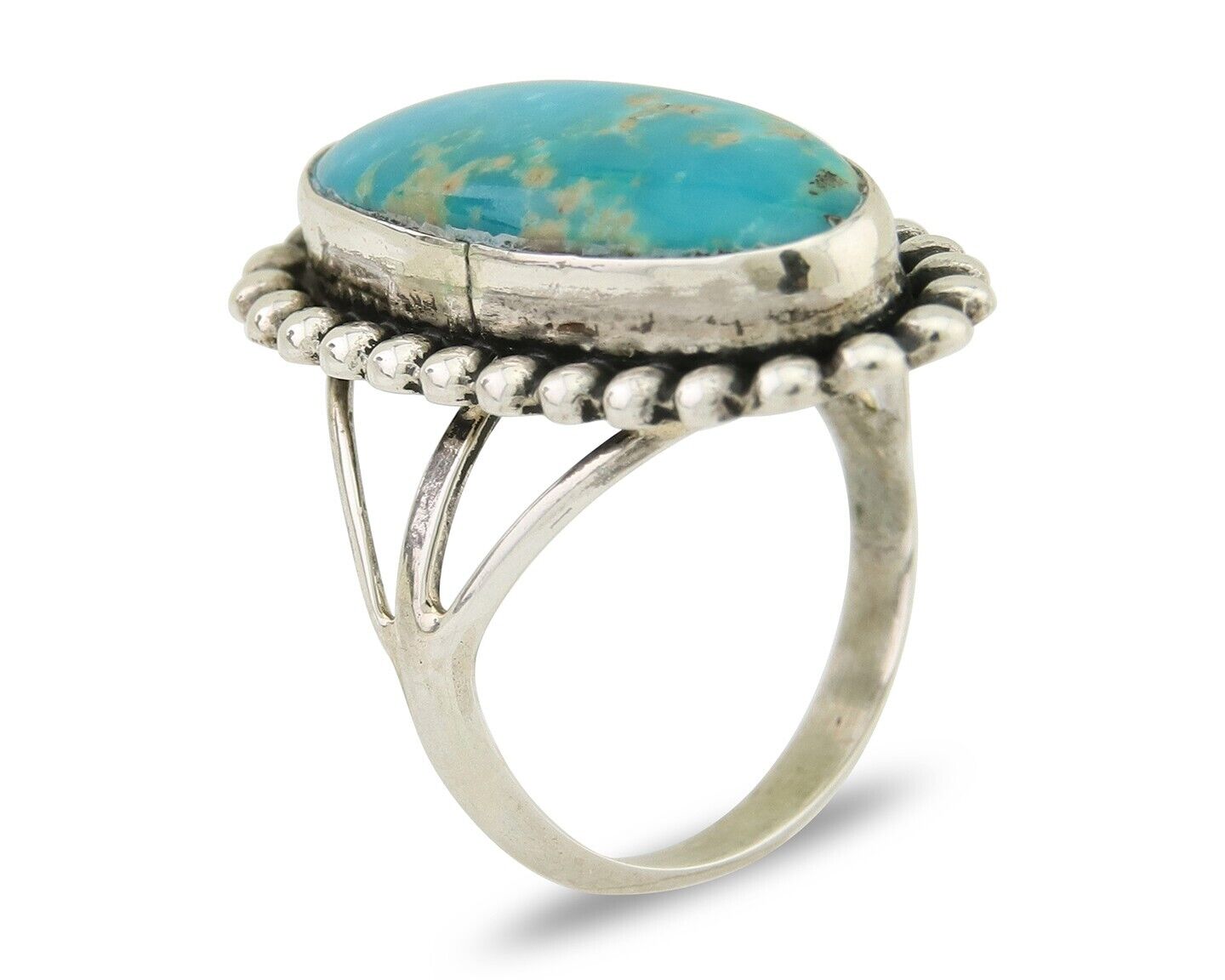Navajo Shield Ring 925 Silver Arizona Turquoise Native Artist C.80's