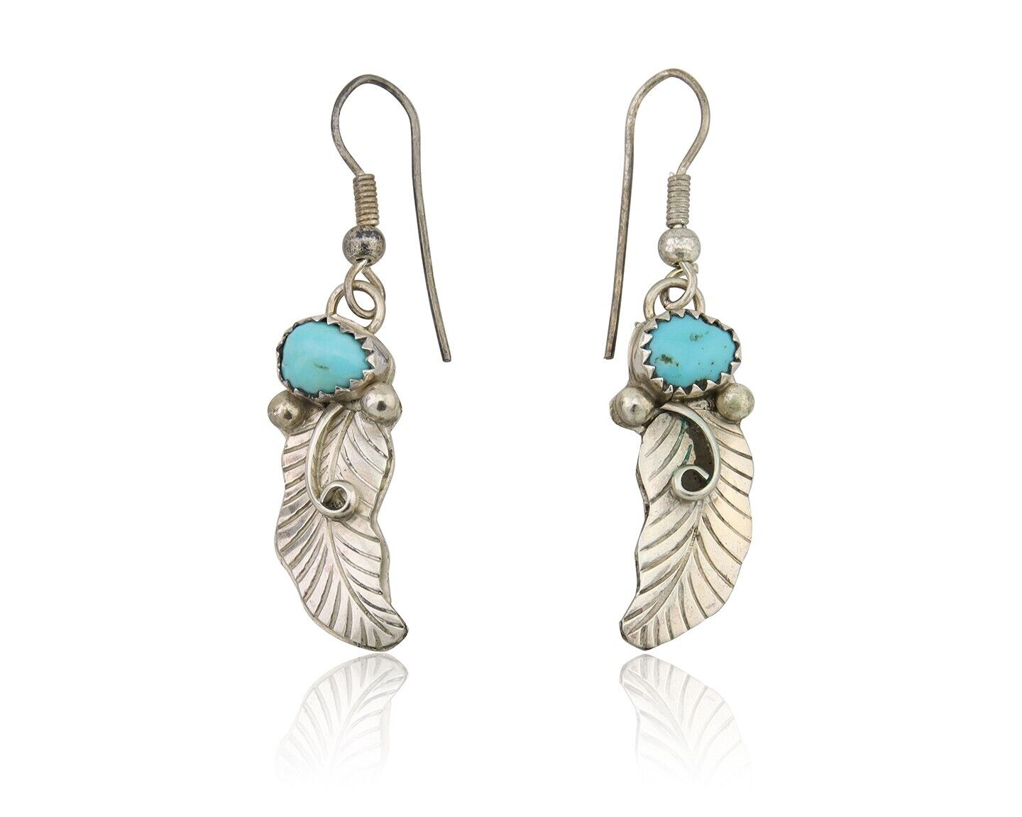 Navajo Dangle Earrings 925 Silver Natural Turquoise Artist Signed JB C.80's