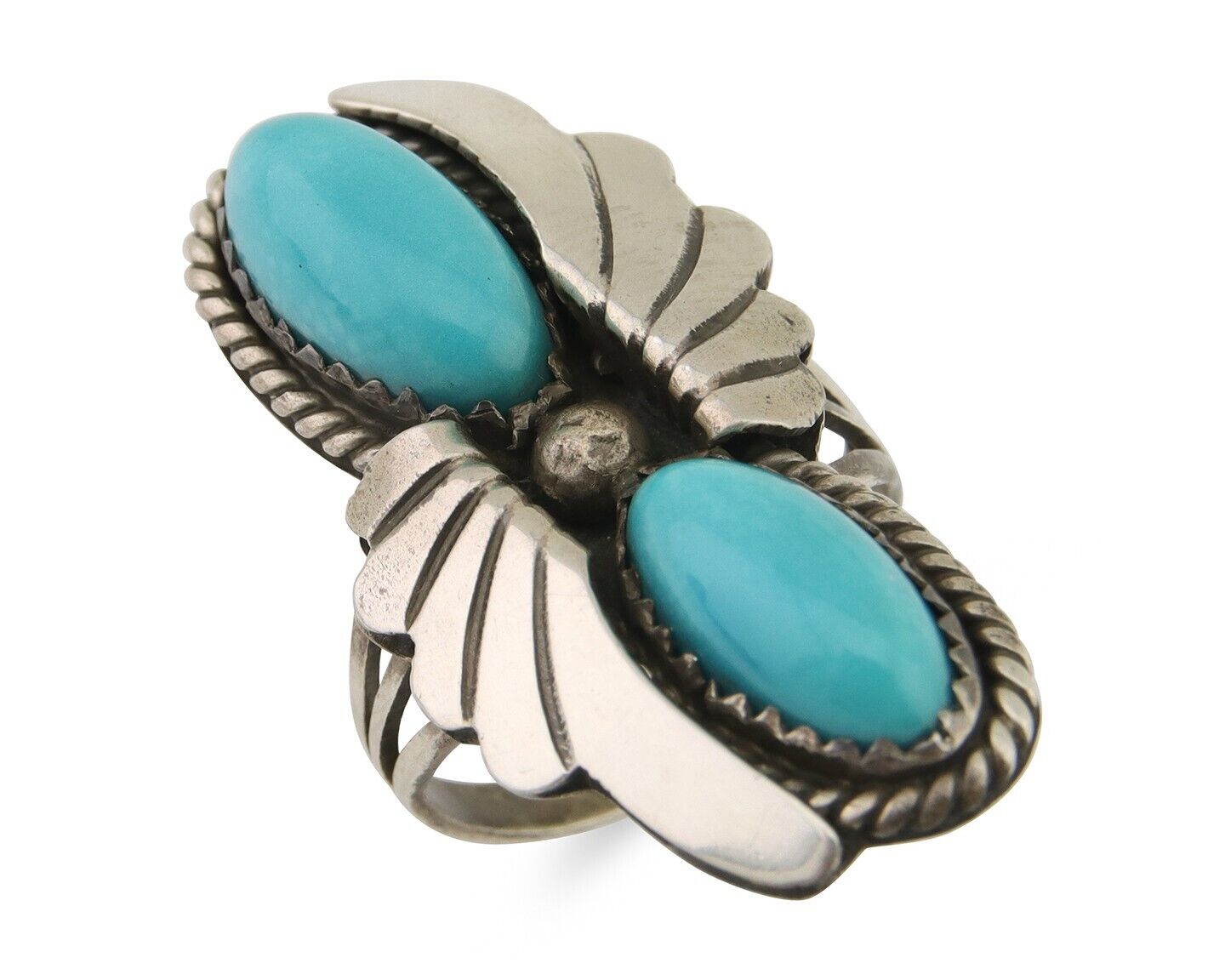 Navajo Ring 925 Silver Natural Blue Turquoise Artist Signed J TSO C.80's