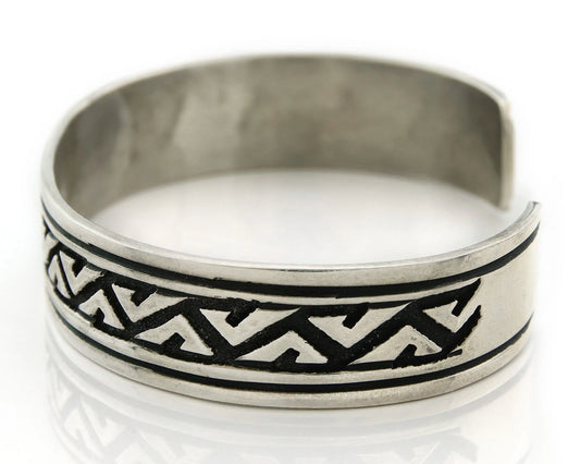 Navajo Cuff Bracelet 925 Sterling Silver Vintage Hand Stamped Signed T Singer
