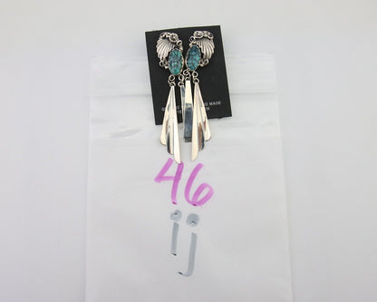 Navajo Dangle Earrings 925 Silver Natural Blue Turquoise Artist Signed M.S. C80s