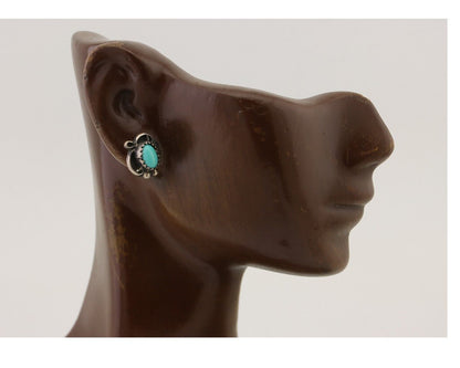 Navajo Handmade Earrings 925 Silver Natural Turquoise Native Artist C.80's