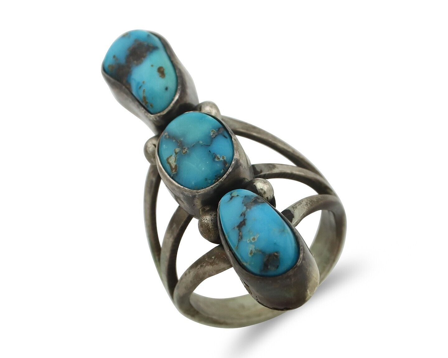 Navajo Ring 925 Silver Natural Blue Turquoise Native American Artist C.80's