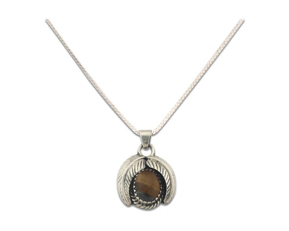 Navajo Sterling Silver Necklace Tiger Eye Sapphire Vintage Handmade Signed IJC