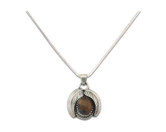 Navajo Sterling Silver Necklace Tiger Eye Sapphire Vintage Handmade Signed IJC